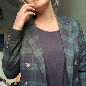 Green & Black Plaid Blazer